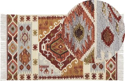 BELIANI Kelímový koberec viacfarebný vlna bavlna 80 x 150 cm patchwork geometrický vzor so strapcami ručne tkaný boho štýl obývačka spálňa