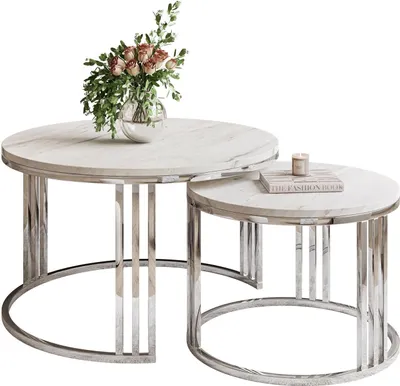 Produktbild von LORI LEVANTO 2in1 runder Couchtisch silber chrom