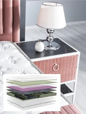 Immagine prodotto di Camera da letto Set letto rosa metallo stile 2x comodini moderno nuovo 3pcs.