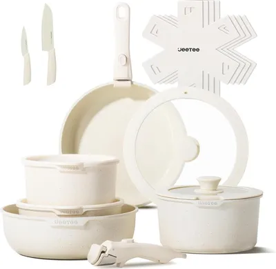 Produktbild von Topf- und Pfannenset 17-teilig mit abnehmbarem Griff, Antihaft, Induktion, für alle Herde, Beige
