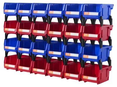 Image de VEVOR Lot de 24 bacs à bec gerbables Caisses de stockage bleu/rouge