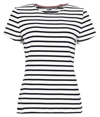 Produktbild von modAS Bretonisches Damenshirt T-Shirt Gestreift mit Rundhalsausschnitt - Ringelshirt Streifenshirt aus Baumwolle in Weiß/Blau Größe 40
