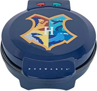 Produktbild von Uncanny Brands Waffeleisen mit Hogwarts-Wappen, Blau, One Size, 5 Temperaturstufen, Thermostat, Dual-Leuchte, Antihaftbeschichtet, 850W, 220-240V, 50/60Hz, Europäischer Stecker, Offiziell lizenziert