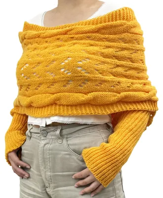 Produktbild von Strickschal für Damen, einfarbig, weiches, flauschiges Material, langärmelig, mit Lochmuster, Herbst-Winter-Schal/Mantel