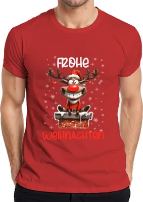 Zdjęcie produktu dla Wesołych Świąt śmieszny łoś jeleń renifer - świąteczna koszulka męska, czerwony, L