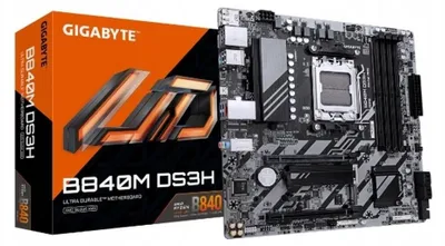 Zdjęcie produktu dla GIGABYTE B840M DS3H WIFI6, AMD, Gniazdo AM5, AMD Ryzen 7000 Series, AMD Ryzen 8000 Series, AMD Ryzen 9000 Series, Gniazdo AM5, DDR5-SDRAM, 256 GB