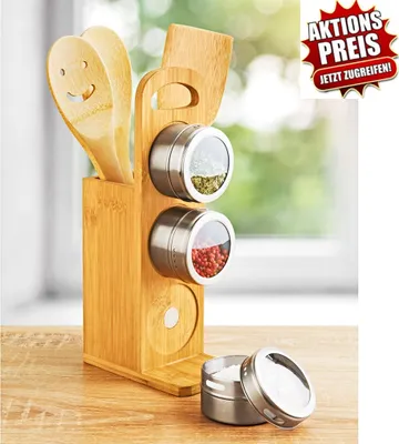 Produktbild von Küchen Utensilienständer mit Zubehör 7-tlg. Gewürzständer Magnetisch Gewürzdosen