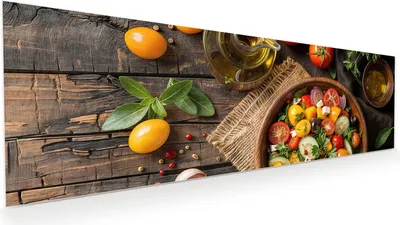 Produktbild von Glasbild 120x40cm in XXL für Wohnzimmer, Schlafzimmer Motiv Frischer Gemüsesalat