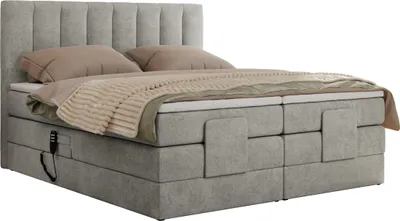 Produktbild von MKS MEBLE Boxspringbett 140x200 elektrisch verstellbar 7-Zonen Taschenfederkern Matratze und Topper Bett 140x200 mit Motor Polsterbett Motorbett - Comforto - Hellgrau Strukture - H4