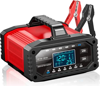 Produktbild von Tragbarer 12-V-24-V-Batteriewartungser, 15-A-Netzteil mit Auto-AGM-Ca-LiFePO4-Moto-Reparaturmodi, LCD-Display, für Motorrad-LKW-Boot-EU-Stecker