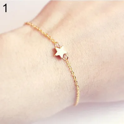 Produktbild von Damen Mädchen Modeschmuck Geschenk Gold versilbert Charm Kette Stern Armband-Golden