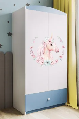 Produktbild von Kinderkleiderschrank Babydreams Drehtürenschrank Kleiderschrank Pferd Blau