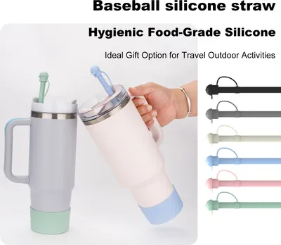 Produktbild von 1/6-teiliges Silikon-Strohhalm-Set für 30/40-oz-Becher, wiederverwendbare Strohhalme mit Abdeckungen, lebensmittelecht, leicht zu reinigen, Ersatz-Silikon-Strohhalme für Reisen und Outdoor-Aktivitäten