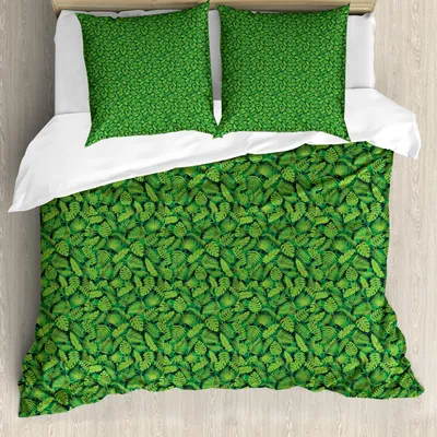 Zdjęcie produktu dla ABAKUHAUS Zestaw pościeli Jungle Leaf, wzór inspirowany naturą z tropikalnymi liśćmi hawajskiej plantacji, 155 x 220 cm + 80 x 80 cm, zielony, limonkowy