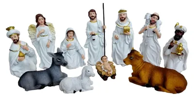 Produktbild von Krippenfiguren Set 11-teilig, Größe 2,5 cm bis 10 cm, Mehrfarbig