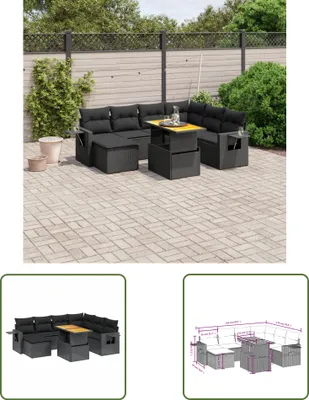 Produktbild von The Living Store 8-tlg. Garten-Sofagarnitur mit Kissen Schwarz Poly Rattan