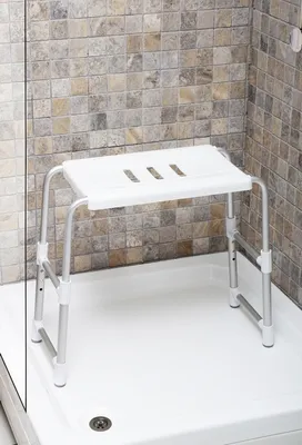 Produktbild von Dusch- und Badehocker höhenverstellbar 43-48 cm, Sitz 40,5x25,5 cm, weiß, rutschfest, 120 kg belastbar