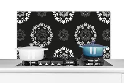 Obrázok produktu pre MuchoWow® Splashback Kuchyňa - Kuchynský backsplash - Ochrana steny pre sporák a drez Mandala - Vzory - Čiernobiele 100x50cm Alu-Dibond (alternatíva k