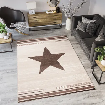 Produktbild von Teppich Wohnzimmer Schlafzimmer Kurzflor Modern Design Meliert Stern Muster in Beige Braun Jugendzimmer  160 x 220 cm