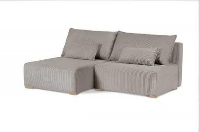 Produktbild von 210 cm Ecksofa mit Holzbeine FLUFFY mit Relaxfunktion, mit Bettkasten, L-Form Polsterecke (Stoff: poso 02 - cappucino, Ottomane: links)
