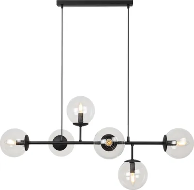 Productafbeelding van SIENA, zwarte plafondlamp met 6 platte lampenkappen, E14 fitting, lange armen