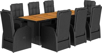 Obrázok produktu pre vidaXL 9-dielny záhradný jedálenský set s vankúšmi Black Poly Rattan
