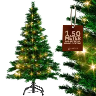 Image de Sapin de Noël artificiel CASARIA® de 150 cm, guirlande lumineuse de 100 LED, sapin avec éclairage d'aspect naturel, système d'emboîtement, branches denses, stable, difficilement inflammable