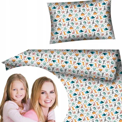 Produktbild von Designpremium Baumwollbettwäsche mit bunten Dinosauriern 140x200 cm