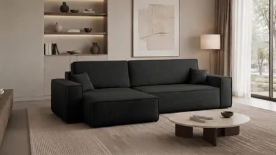 Produktbild von Kaiser Möbel Ecksofa mit schlaffunktion und bettkasten, Eckcouch Best XL stoff Verita Schwarz Links