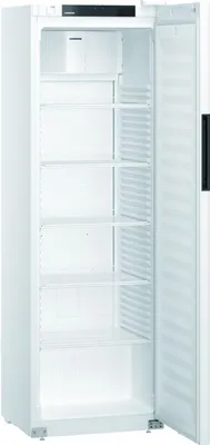 Immagine prodotto di Frigorifero per bottiglie Liebherr da 377 litri, dimensioni 597x654x1884 mm, con ventilazione forzata, colore bianco.