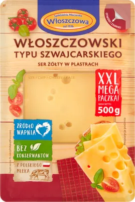 Produktbild von Włoszczowa Włoszczowski Gelber Käse nach Schweizer Art in Scheiben 500 G