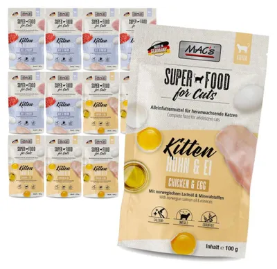 Zdjęcie produktu dla MAC's Kitten Mokra Karma Dla Kociąt Mix Smaków 12x100g Wołowina z Drobiem i Kurczak z Jajkiem