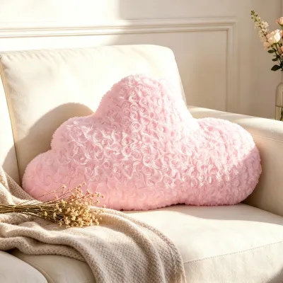 Image de Coussin en forme de nuage, en peluche, rose, 24 x 40 cm, pour salon
