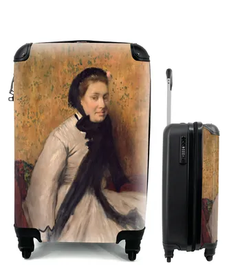 Produktbild von MuchoWow® Koffer Handgepäck Trolley Rollkoffer Kleine Reisekoffer mit 4 Rollen - Porträt einer Frau in Grau - Gemälde von Edgar Degas - Cabin Size < 55x40x23 cm & 55x40x20 cm - Fotokoffer - Kabinenkoffer - Boardgepäck - Reise-Box - Reisekoffer - Reisegepäck - Koffer mit Bild - Trolley für Kinder