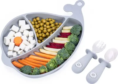 Produktbild von Kindergeschirr Silikon Kindergeschirr Set Teller + Besteck Giligums