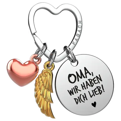 Produktbild von "Beste Oma" Schutzengel Schlüsselanhänger - Engelsflügel Herz Glücksbringer und Gravur Plättchen mit liebevoller Botschaft