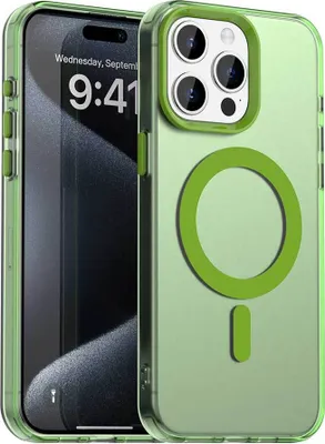 Produktbild von Magnetisch Hülle für iPhone 15 Pro, Schlank Durchscheinend Matt Stoßfest Handyhülle Grün