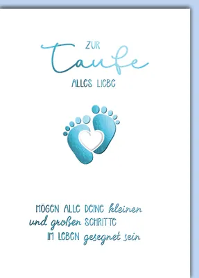 Produktbild von Taufe Junge Glückwunschkarte mit Umschlag Babyfüsschen blau alles Liebe alle Schritte gesegnet
