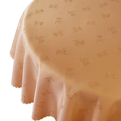 Zdjęcie produktu dla Ścierełka na stół, odporna na plamy, wzór kwiatowy, róże, kolor beżowy, okrągła, średnica 150 cm