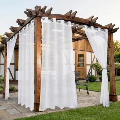 Immagine prodotto di Tende da esterno in voile trasparente impermeabile con occhielli per balcone, terrazza e pergola, 1 pezzo, L132xA274 cm, bianco