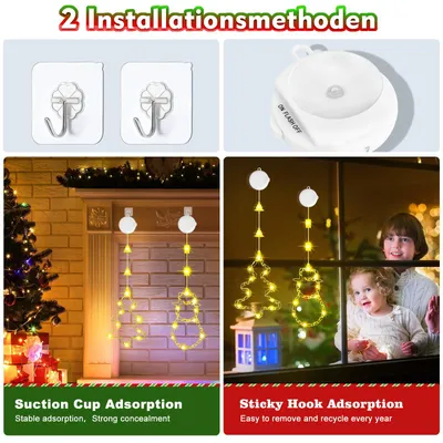 Produktbild von OUILA Weihnachtsbeleuchtung Fensterdeko 3 Modi Timer Saugnapf Innen