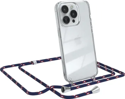 Produktbild von EAZY CASE Handykette kompatibel mit Apple iPhone 14 Pro, Handyhülle mit Umhängeband, Handykordel, Schutzhülle Clear, Band in Blau