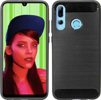 Image de cofi1453® Housse en silicone carbone compatible avec HUAWEI P SMART+ PLUS 2019 TPU Case Soft Handyhülle Cover Housse de protection noire