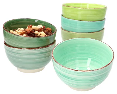 Zdjęcie produktu dla 6x Zielone miski na płatki śniadaniowe w stylu wiejskim I Ø 14,2 cm - 500 ml I Wyroby ceramiczne