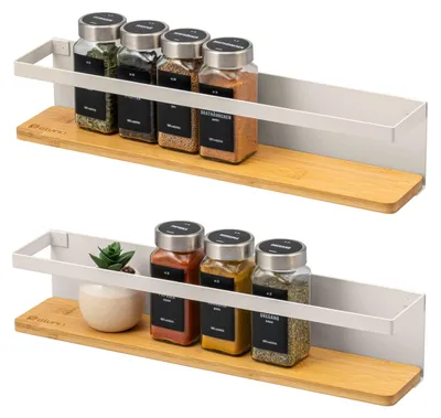 Produktbild von eluno Gewürzregale 2er Set mit Bambusboden, aus Metall in Beige