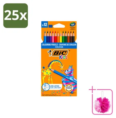 Productafbeelding van 25 stuks BIC Kids Evolution kleurpotloden - 12 kleuren - voordeelverpakking
