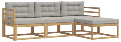 Imagen del producto de vidaXL Juego de 4 sofás de exterior, color blanco y gris claro, fabricados en poliéster