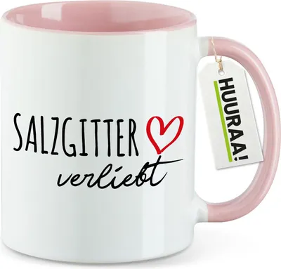 Produktbild von Huuraa Kaffeetasse Salzgitter verliebt 330ml Rosa Keramik Kaffeebecher Geschenkidee