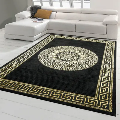 Produktbild von Teppich modern Designerteppich Mäander Muster in schwarz gold Größe - 240 x 340 cm