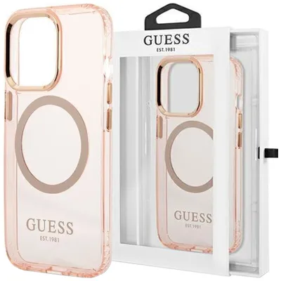 Produktbild von Guess Guhmp13Lhtcmp Iphone 13 Pro / 13 6,1"" Różowy/Pink Hard Case Gold Outline Transluzent Magsafe